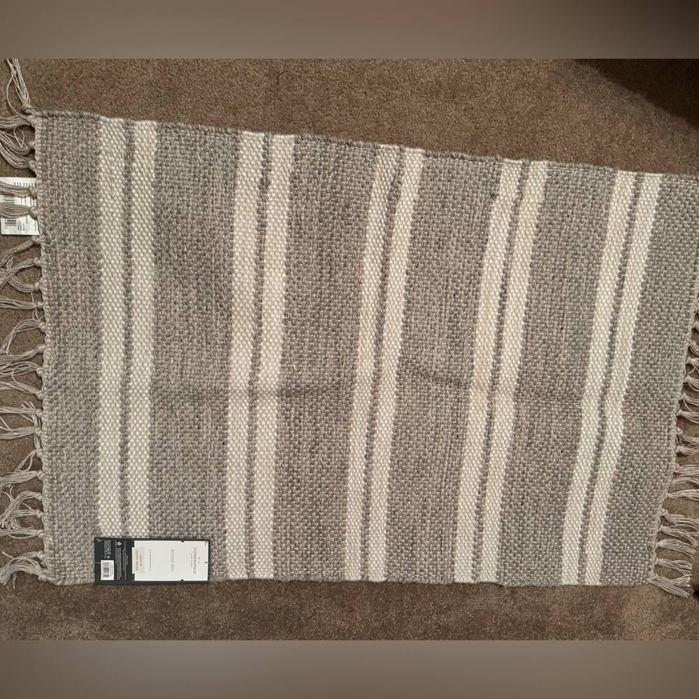 NWT Studio McGee Gray and Cream Striped accent rug 25in by 38 in